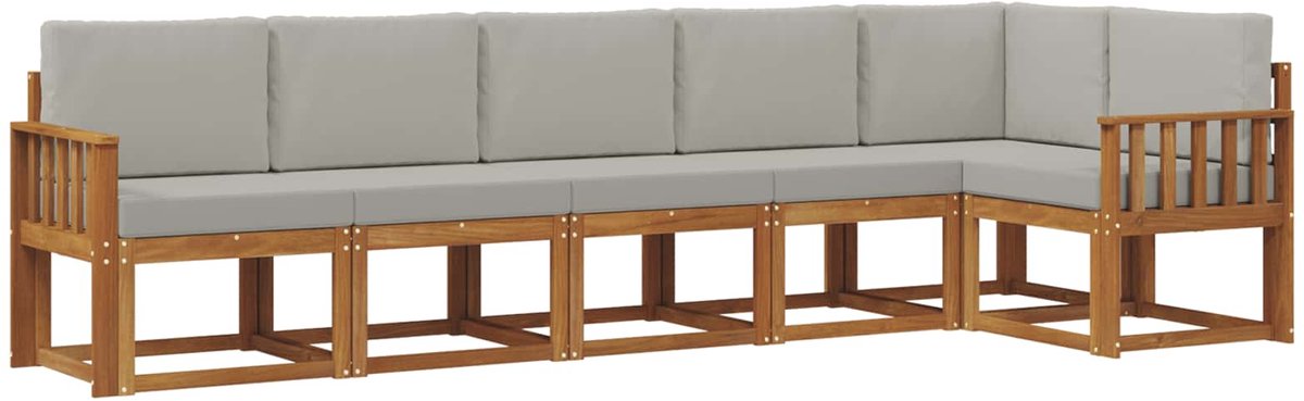 vidaXL Buiten - bank - set - 6 - st - 6-zits - Naturel - en - lichtgrijs Naturel en lichtgrijs