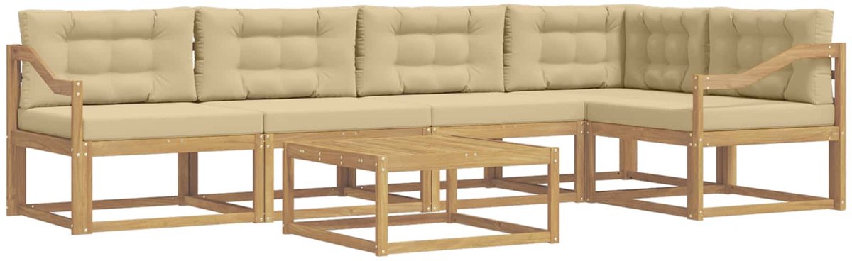 vidaXL Buiten - bank - set - 6 - st - 5-zits - Wit - en - Beige - Polyester Wit en beige