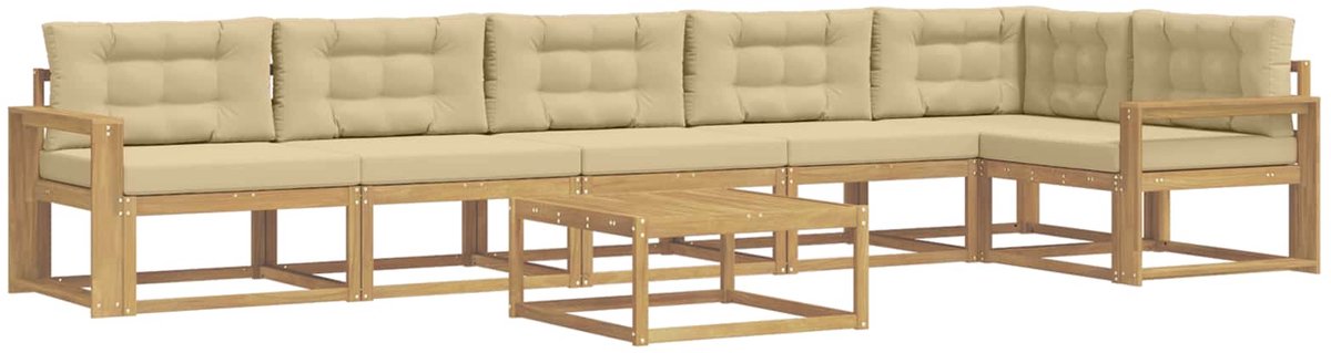 vidaXL Buiten - bank - set - 7 - st - 6-zits - Wit - en - Beige - Polyester Wit en beige