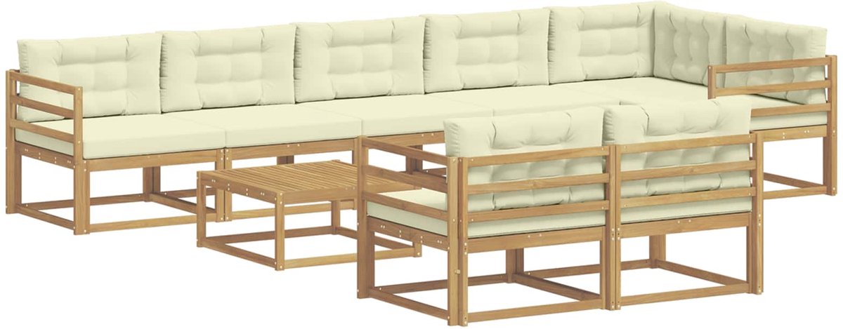 vidaXL Buiten - bank - set - 9 - st - 8-zits - Wit - en - crèmekleurig - Polyester Wit en crèmekleurig