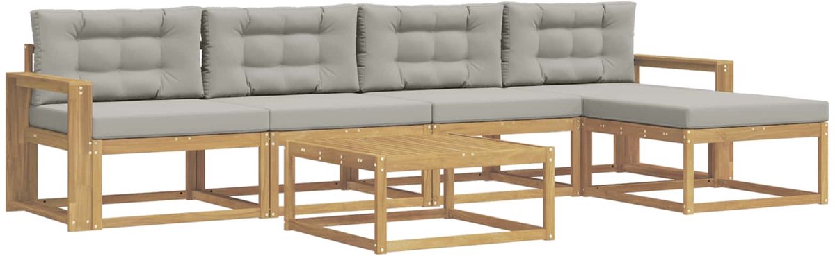 vidaXL Buiten - bank - set - 6 - st - 5-zits - Wit - en - Lichtgrijs - Polyester Wit en lichtgrijs