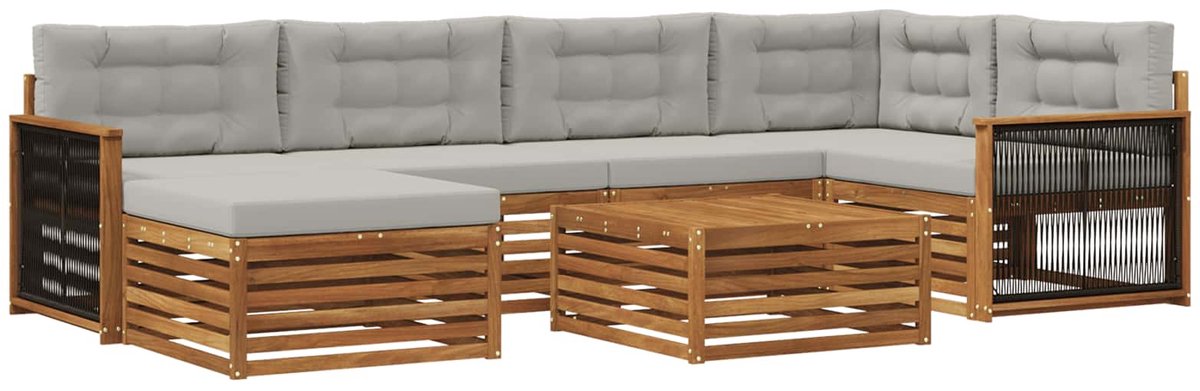 vidaXL Buiten - bank - set - 7 - st - 6-zits - Naturel - en - lichtgrijs Naturel en lichtgrijs