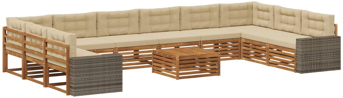 vidaXL Buiten - bank - set - 11 - st - 10-zits - Natuurlijk - en - Beige Natuurlijk en Beige