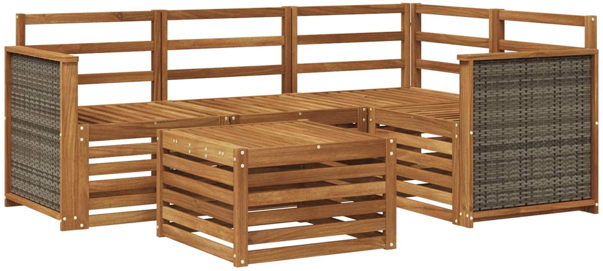 vidaXL Buiten - bank - set - 5 - st - 4-zits - Naturel - Massief - Acacia - Hout