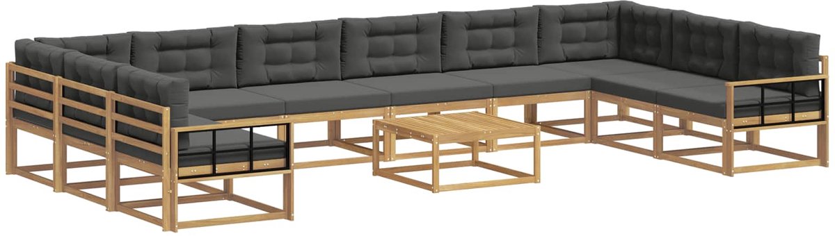 vidaXL Buiten - bank - set - 11 - st - 10-zits - Wit - en - antracietkleurig Wit en antracietkleurig