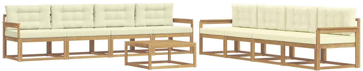 vidaXL Buiten - bank - set - 9 - st - 8-zits - Wit - en - crèmekleurig - Polyester Wit en crèmekleurig