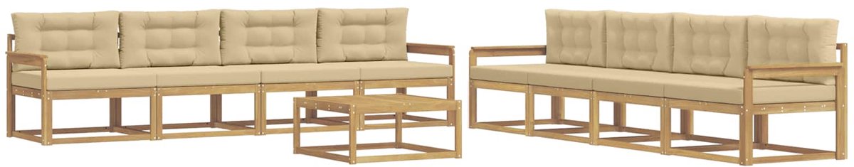 vidaXL Buiten - bank - set - 9 - st - 8-zits - Wit - en - Beige - Polyester Wit en beige