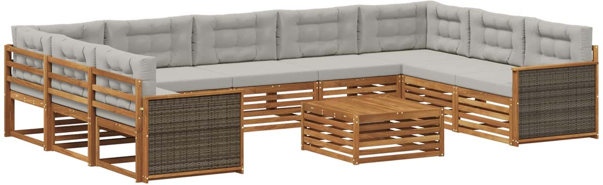 vidaXL Buiten - bank - set - 10 - st - 9-zits - Naturel - en - lichtgrijs Naturel en lichtgrijs