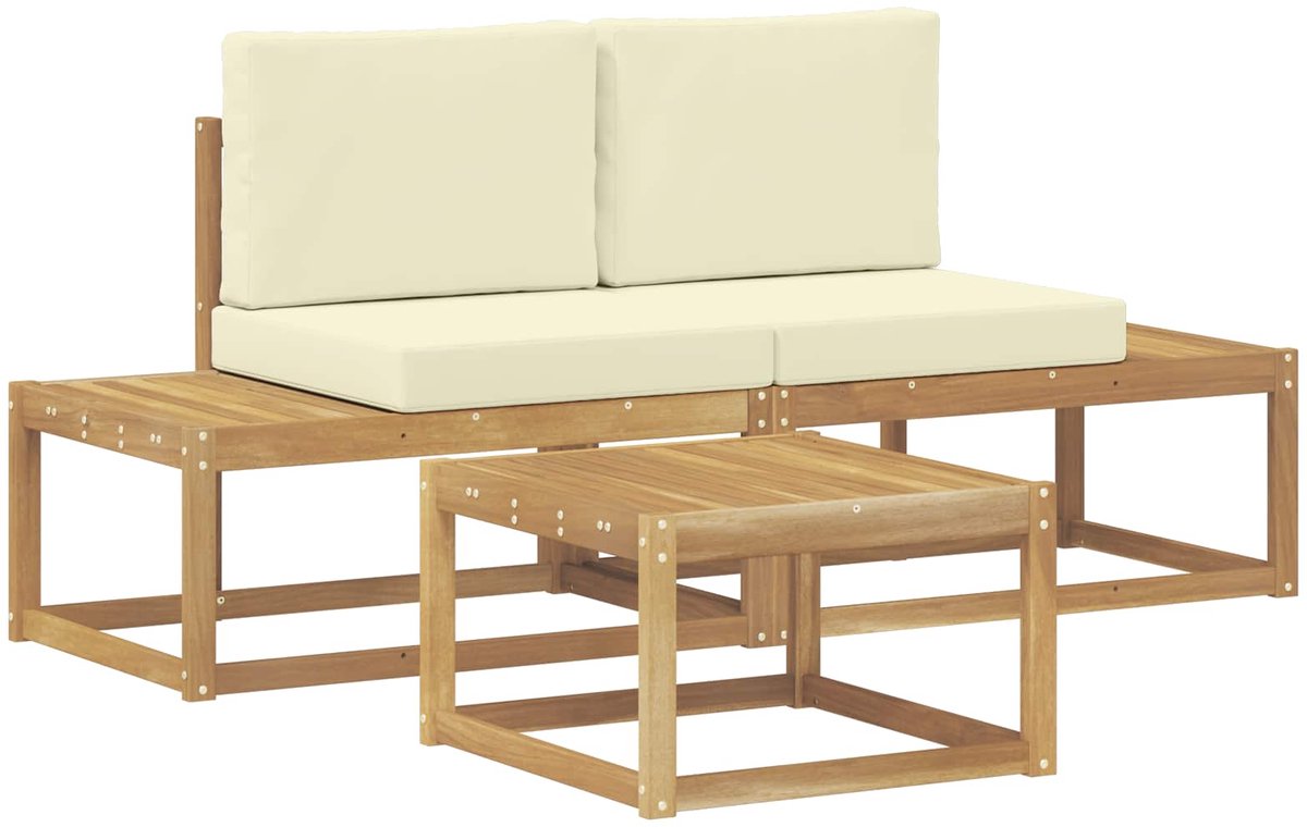vidaXL Buiten - bank - set - 3 - st - Wit - en - crèmekleurig - Polyester Wit en crèmekleurig
