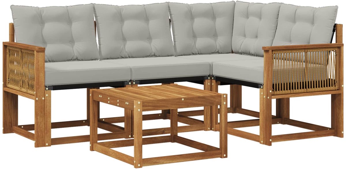 vidaXL Buiten - bank - set - 5 - st - 4-zits - Naturel - en - lichtgrijs Naturel en lichtgrijs