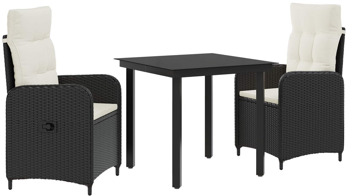 vidaXL Tuin - Eettafel - Set - 3 - st - Zwart - en - Crème - Wit - 80 - x - 80 - x - 74 - cm Zwart en Cream Wit