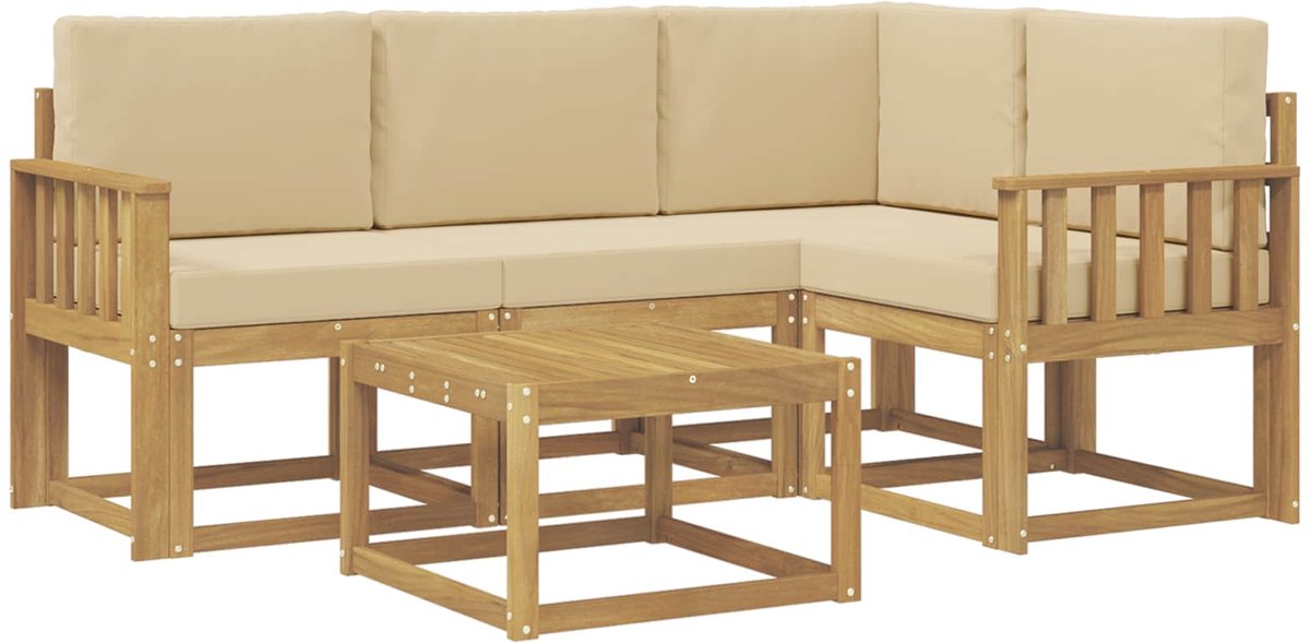 vidaXL Buiten - bank - set - 5 - st - 4-zits - Wit - en - Beige Wit en Beige