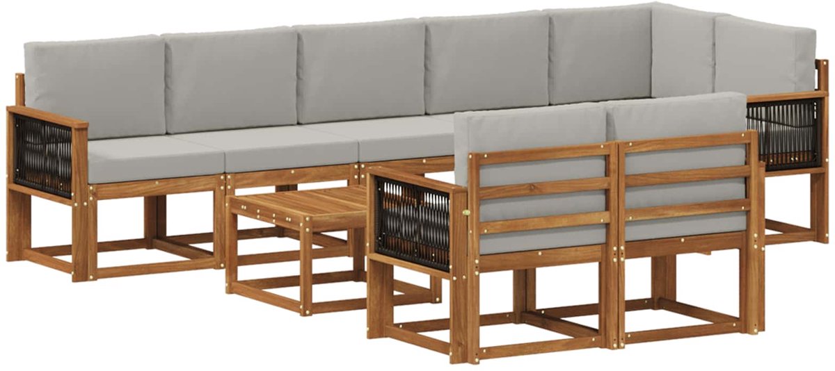 vidaXL Buiten - bank - set - 9 - st - 8-zits - Naturel - en - lichtgrijs - Polyester Naturel en lichtgrijs