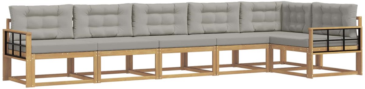 vidaXL Buiten - bank - set - 4 - st - 6-zits - Wit - en - Lichtgrijs - Polyester Wit en Lichtgrijs