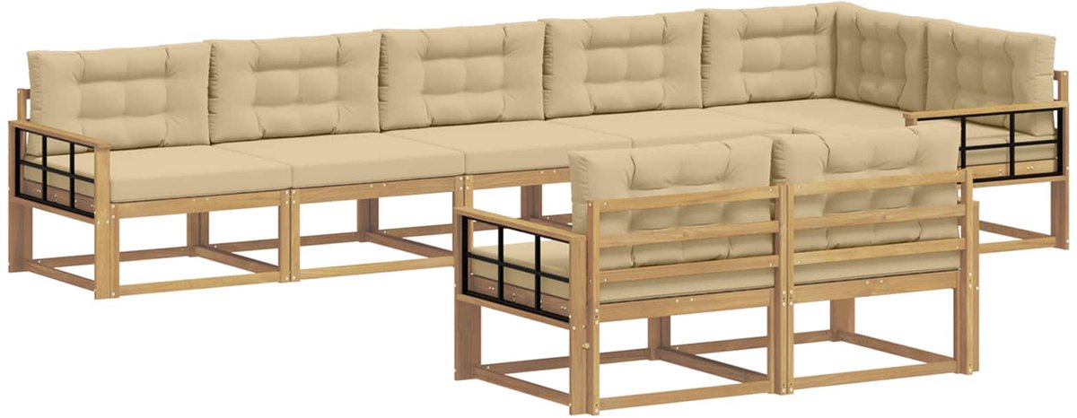 vidaXL Buiten - bank - set - 6 - st - 8-zits - Wit - en - Beige - Polyester Wit en Beige