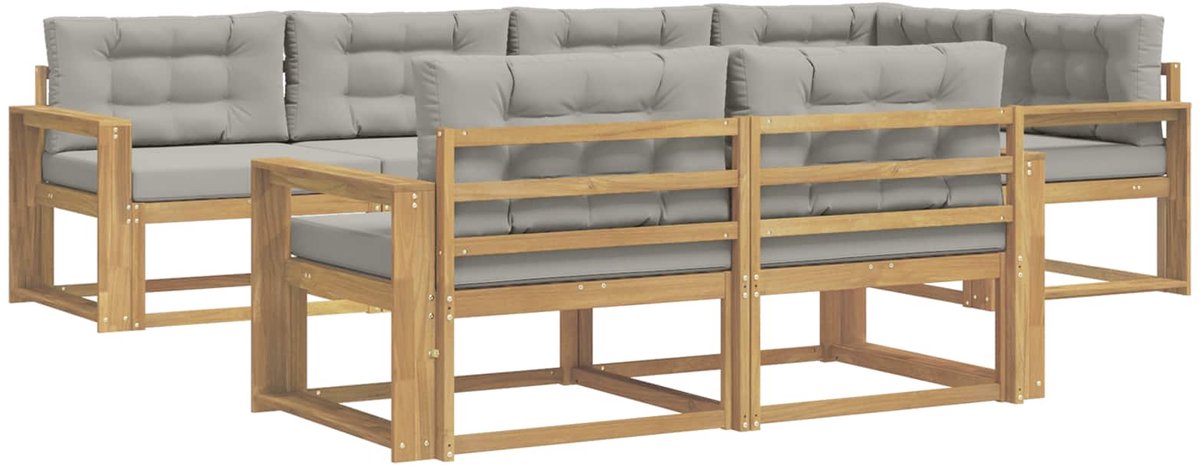 vidaXL Buiten - bank - set - 6 - st - 7-zits - Wit - en - Lichtgrijs - Polyester Wit en Lichtgrijs