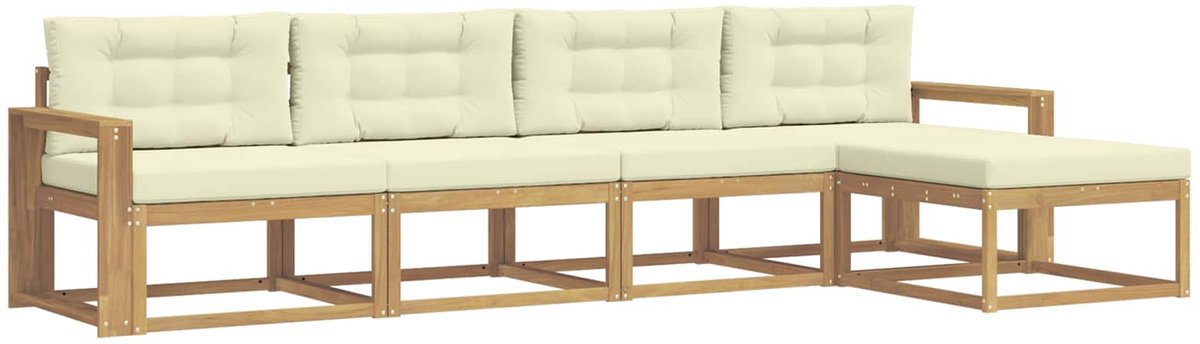 vidaXL Buiten - bank - set - 5 - st - 5-zits - Wit - en - crèmekleurig - Polyester Wit en crèmekleurig