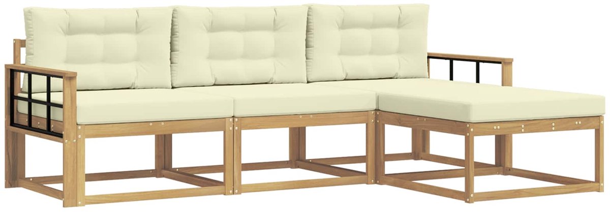 vidaXL Buiten - bank - set - 4 - st - Wit - en - crèmekleurig - Polyester Wit en crèmekleurig