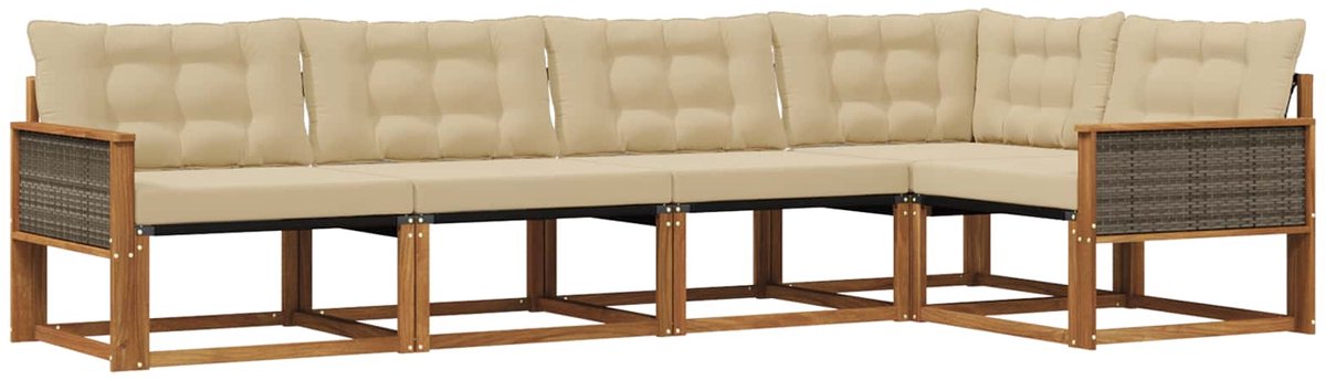 vidaXL Buiten - bank - set - 5 - st - 5-zits - Natuurlijk - en - Beige Natuurlijk en Beige