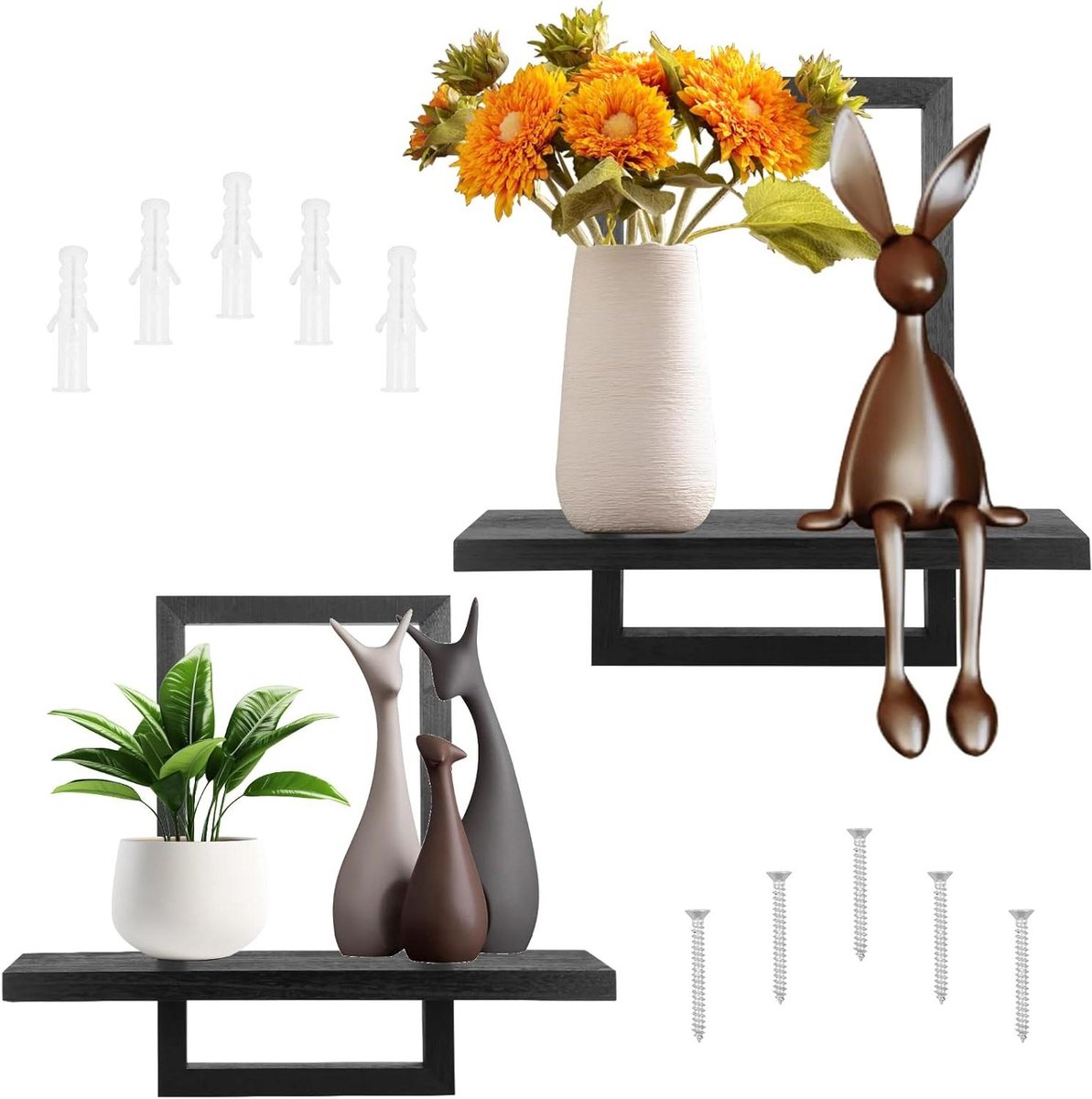Zwevende Wandrekken - Muurplanken Hout - Decoratie Presenteren - Massief Houten Constructi