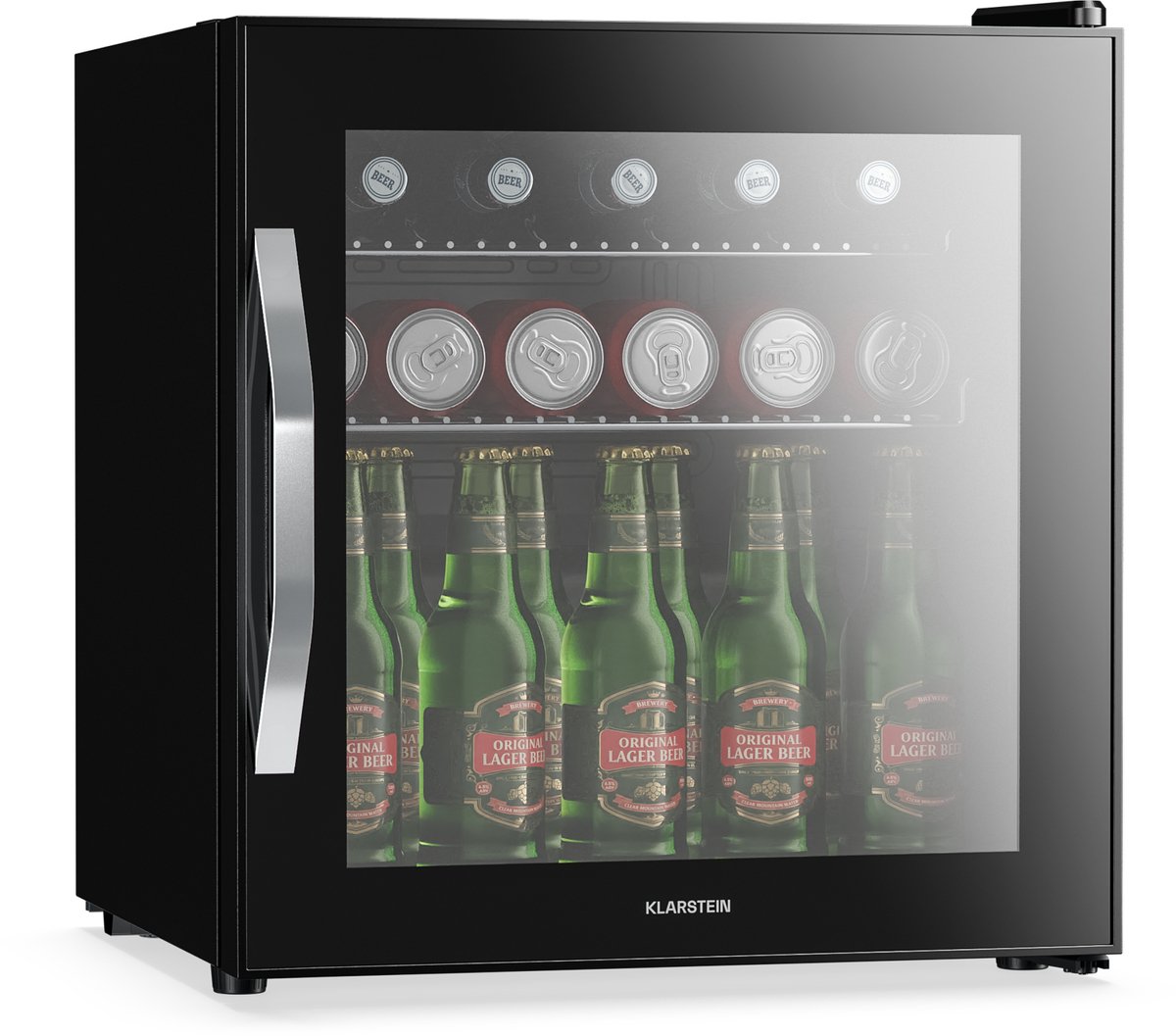 Klarstein drankkoelkast met glazen deur - 47 liter mini-drankkoelkast, ledverlichting, 0-13 °C, uitneembare planken, dubbel glas, onderbouw, stil