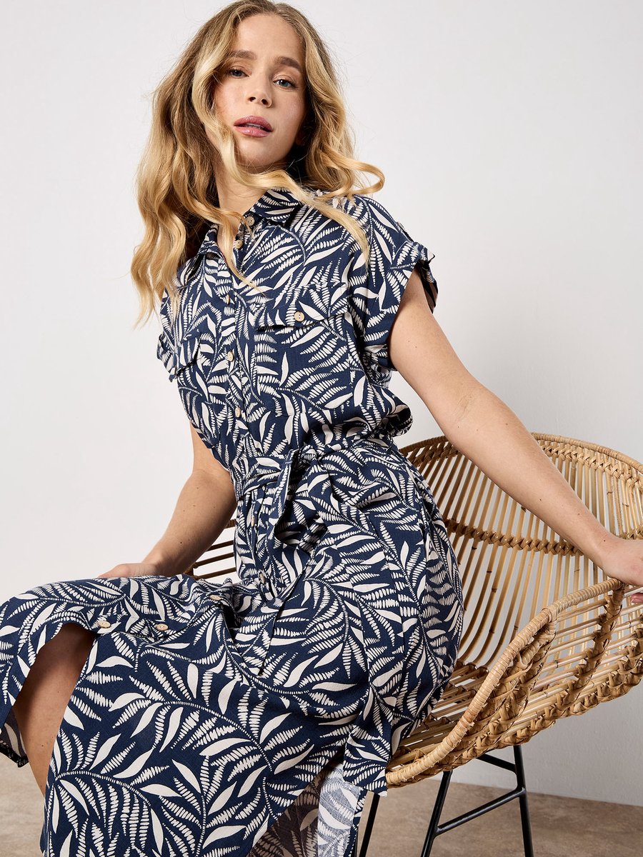 Midi-jurk met bladprint