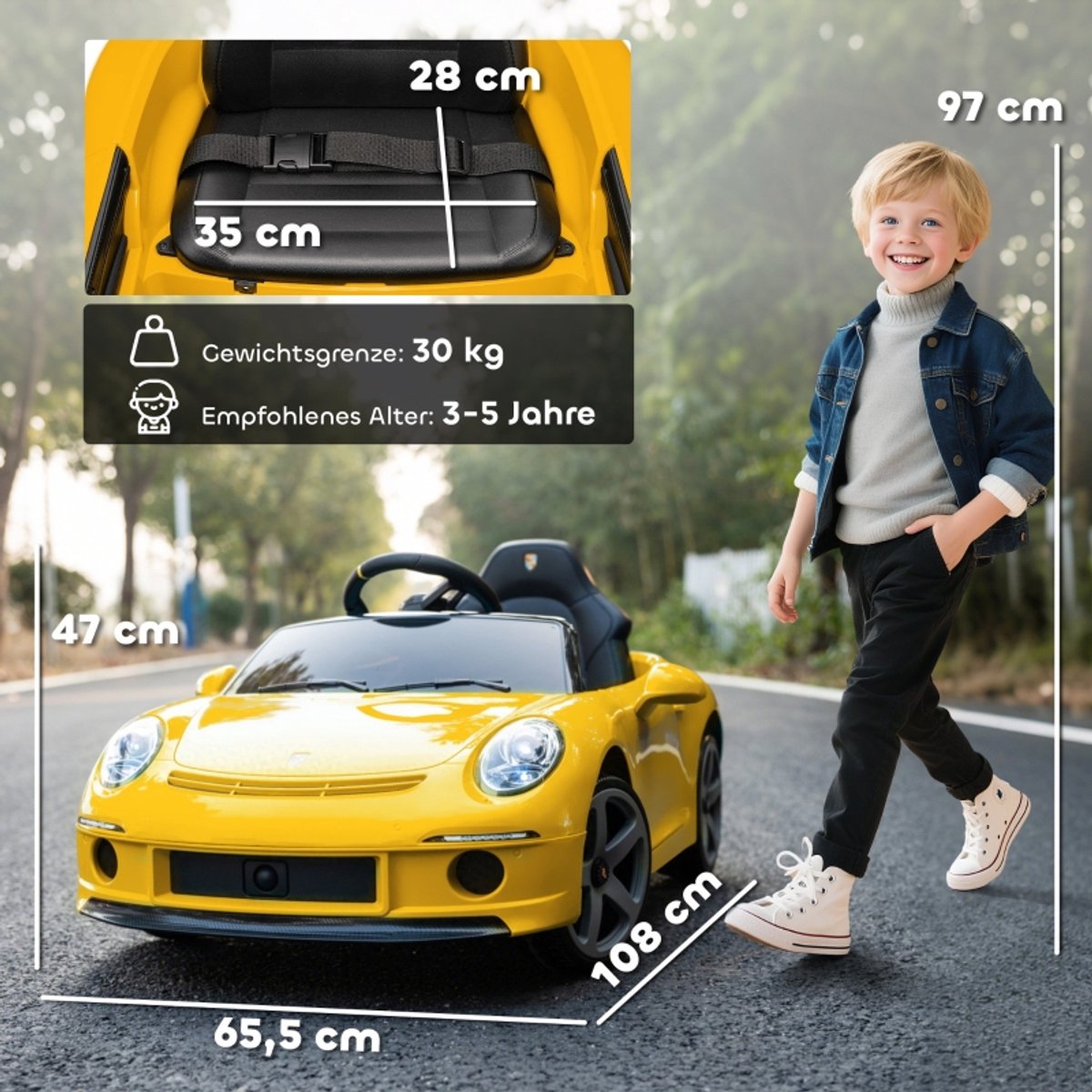 Kinder Elektrische Auto - Geel - RUF GT - Afstandsbediening
