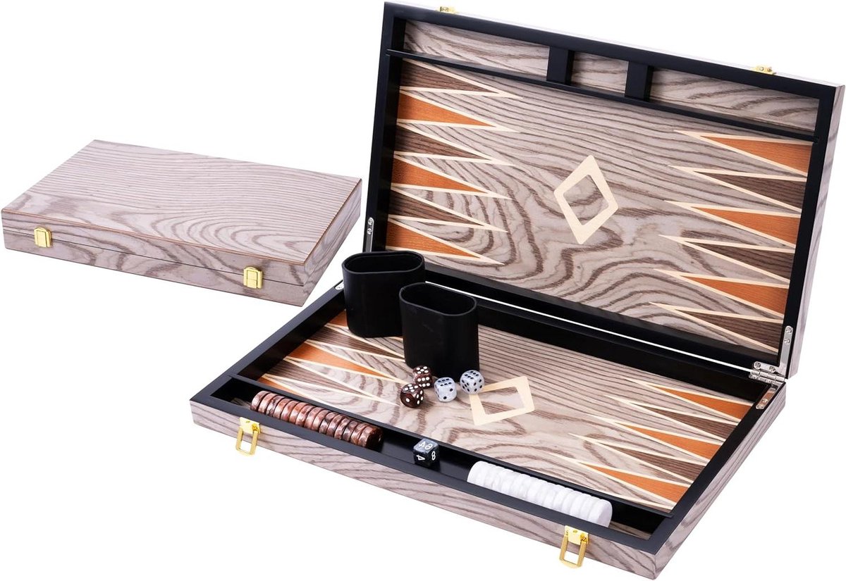 Backgammon Bord - Strategisch Spel - Klassiek Spelen - Deluxe Houten Uitvoering - 18 inch - Grijs ebbenhout