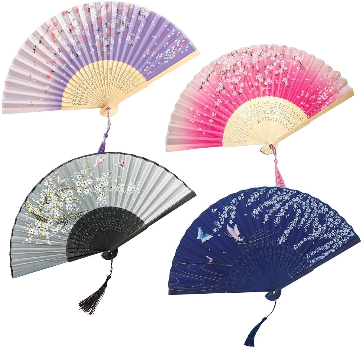 aladdien - Opvouwbare Handventilator - Zijde en Bamboe - Chinese Vintage Stijl - 4 Kleuren - Cosplay en Dansen - Geschenken voor Vrouwen