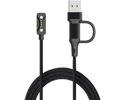 Strap-it 2-in-1 gevlochten oplader geschikt voor Polar Ignite 3 / Vantage M3 / Vantage V3 / Pacer - USB-A & USB-C aansluiting - Zwart