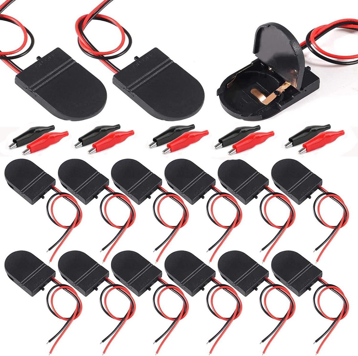 RUNCCI-YUN 20x CR2032 Batterijhouder met Schakelaar en Krokodillenklemmen