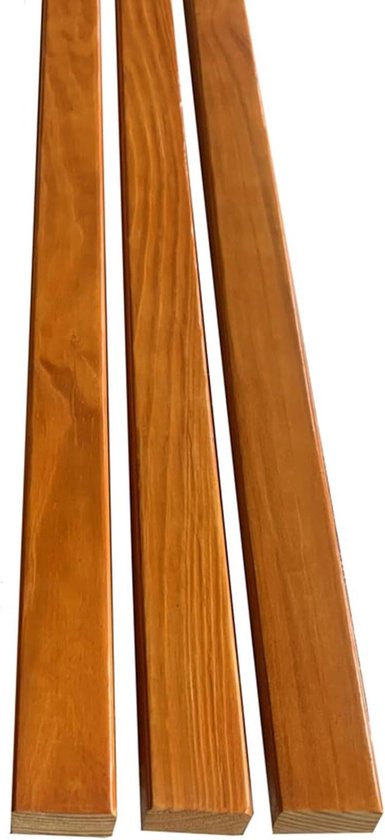 Drie naturel houten bankplanken met houtnerf, 6x3 cm.