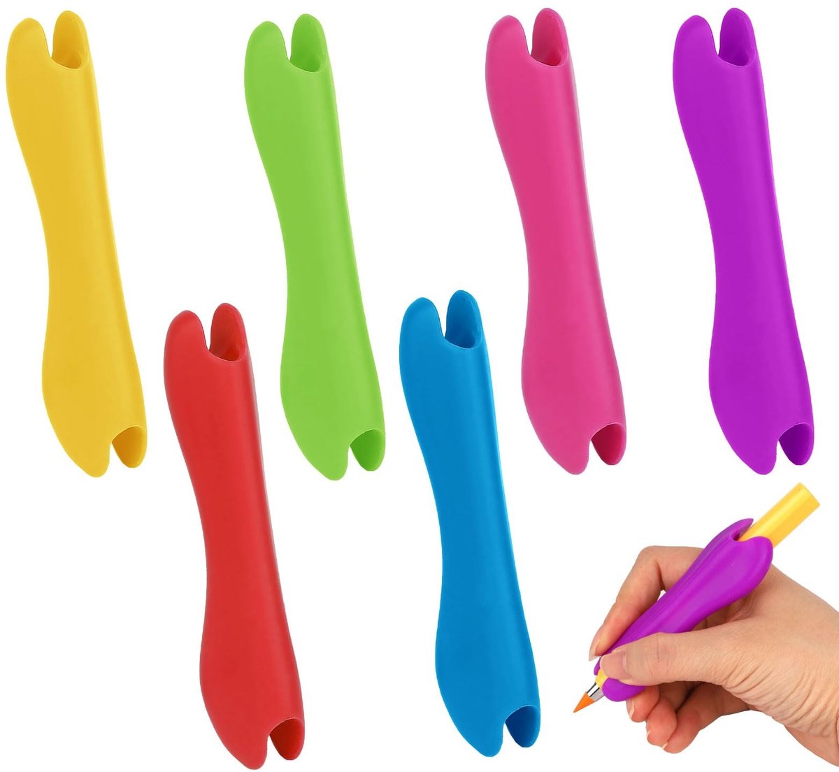 aladdien - Siliconen Potloodgrips - Ergonomisch Ontwerp - 6-delige Set - Geschikt voor Kinderen en Volwassenen - Comfortabel en Duurzaam - Voor Thui...
