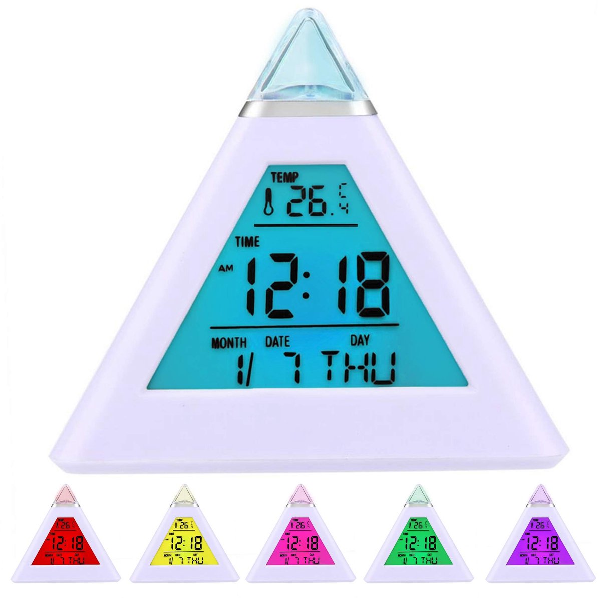 aladdien - Digitale Klok - Pyramid Design - 7 Kleurwisselende LED's - Modern interieur - Tijdsaanduiding - Decoratieve klok - Geschikt voor slaapkam...