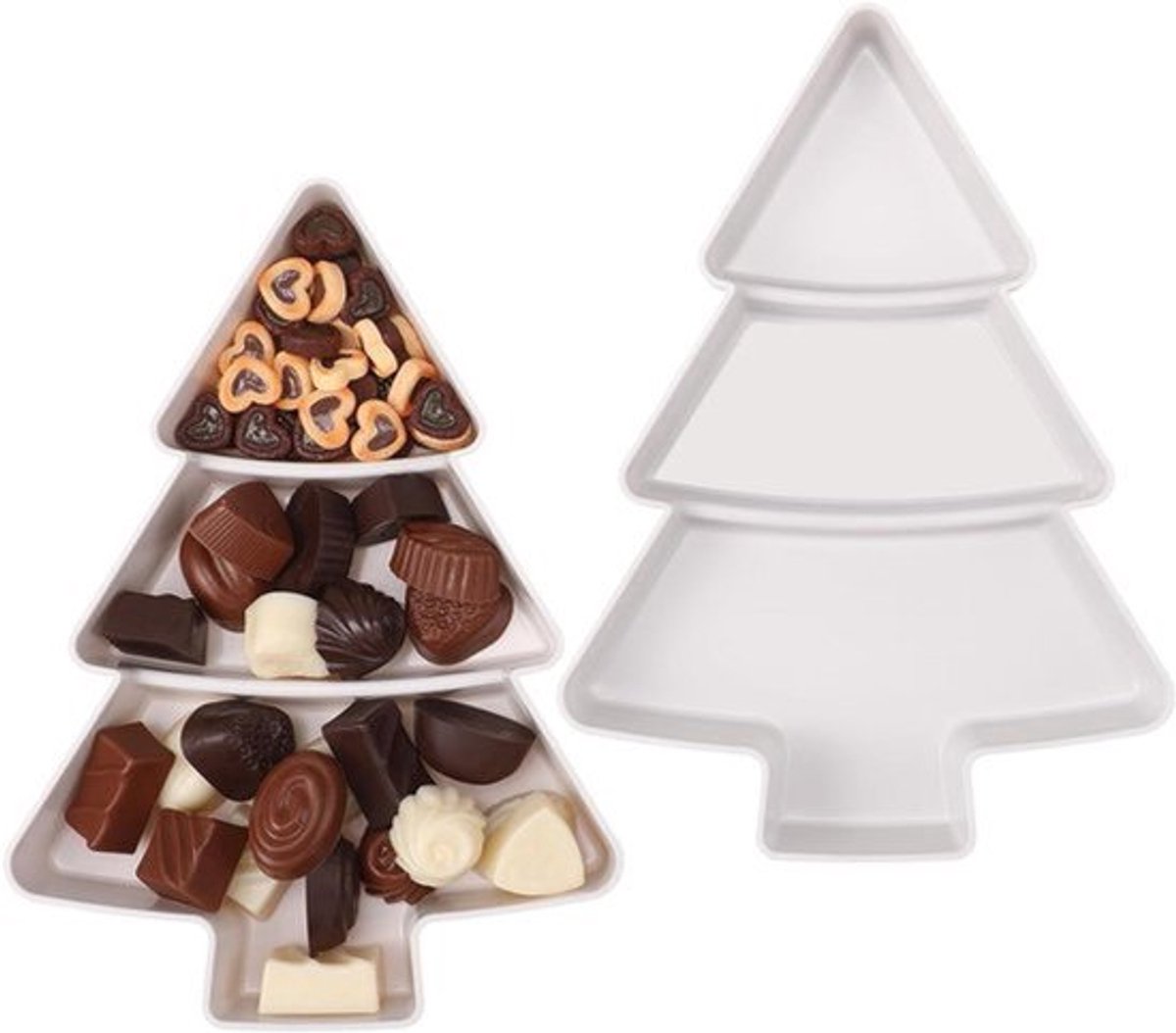 2 stuks kerstboom vormige schotel plaat chip & dip set 3 compartimenten - Wit