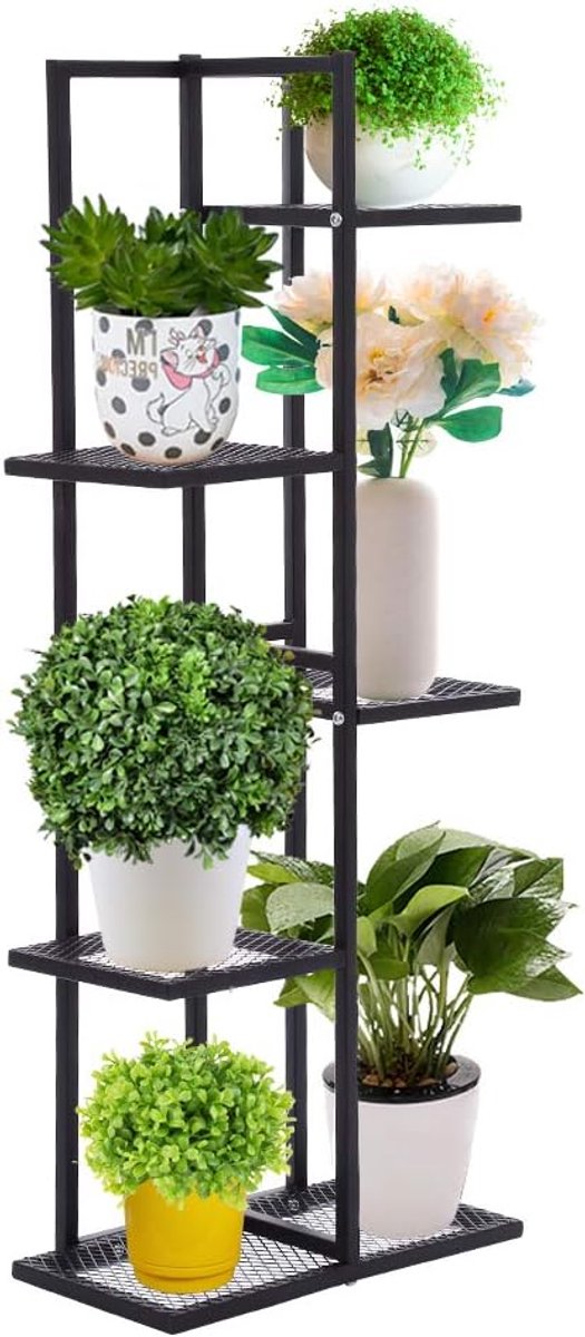 Famanu – Plantenstandaard voor binnen en buiten, 5 niveaus metalen plantenrek in hoek, ideaal voor woonkamer, balkon en tuin