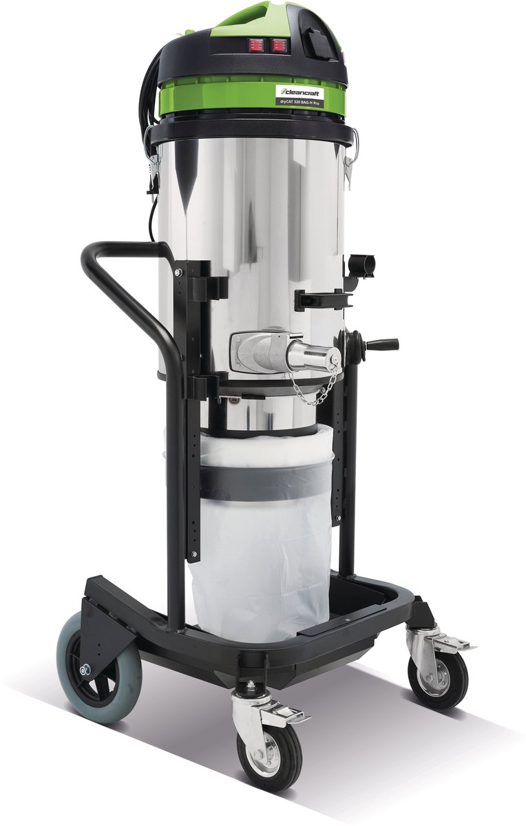 Industriële droogzuiger met 20 M eindloos opvangzaksysteem - HEPA H14 - 3 motoren 3,3 kW 230 V Cleancraft DRYCAT 320 BAG-H PRO