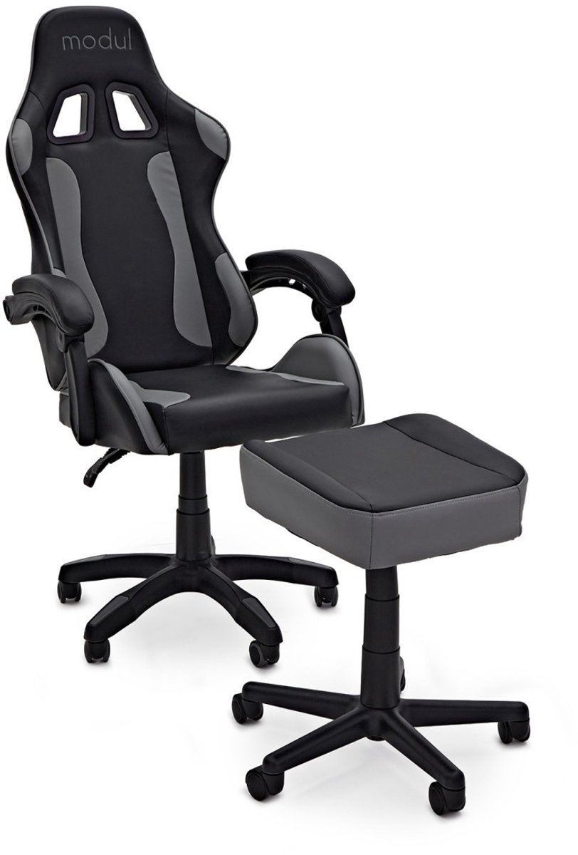 modul Reclining Studio Chair and Footstool, Zwart en Grijs