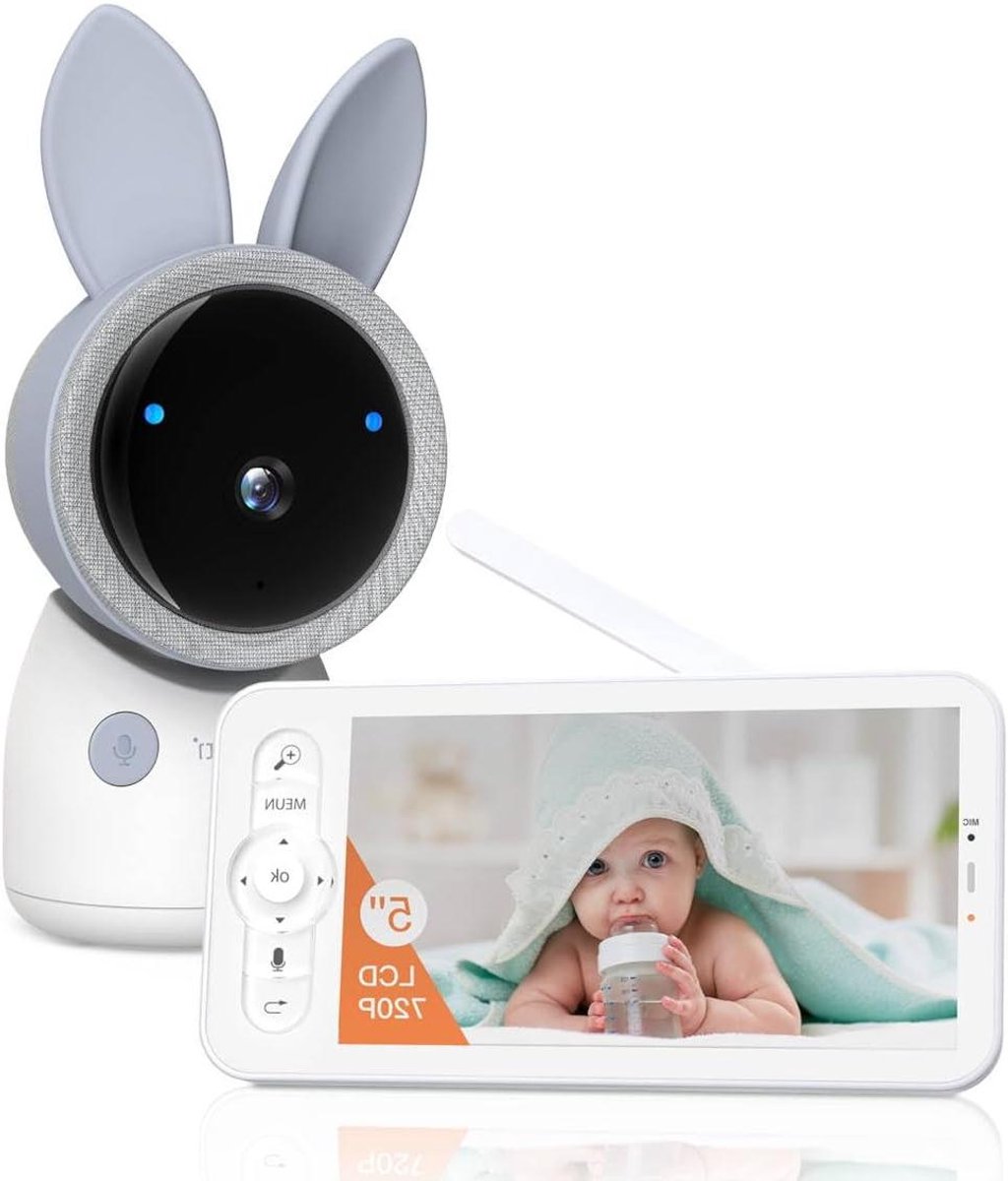Videobabyfoon - Babycamera Monitor - Baby in de gaten houden - Automatische tracking - 127 cm scherm - Wit