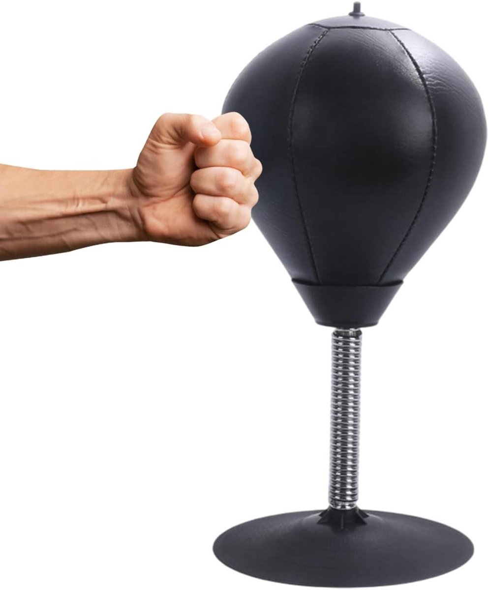 Bokszak Bureau - Boksbal Kantoor - Stress Verlichten - Robuuste Zuignap - 19.6 cm Hoog - Zwart