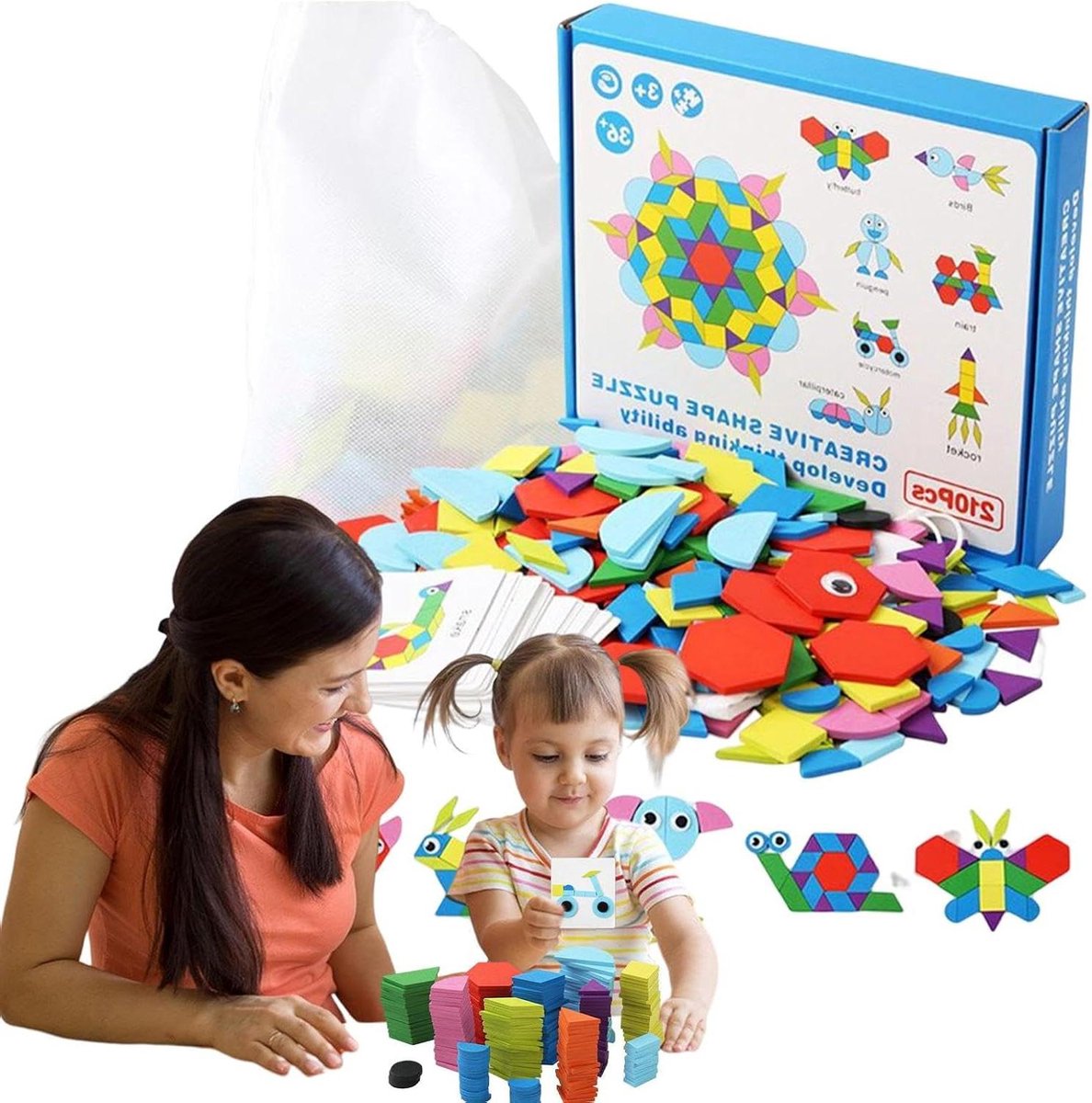 Vormpuzzels Houten Blokken - Educatieve Puzzel - Kinderen Leren Spelen - 210 Tangram Stukken