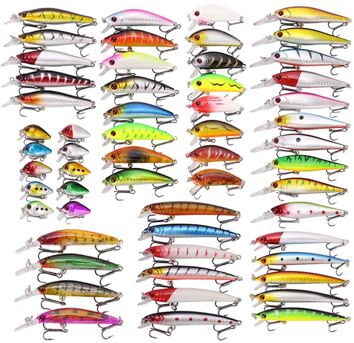aladdien - 56 Stuks Duiken Vissen Lokken Set - Kunstmatig Aas - Multicolor - Voor Zoetwater en Zoutwater - Ideaal voor Bass en Snoek