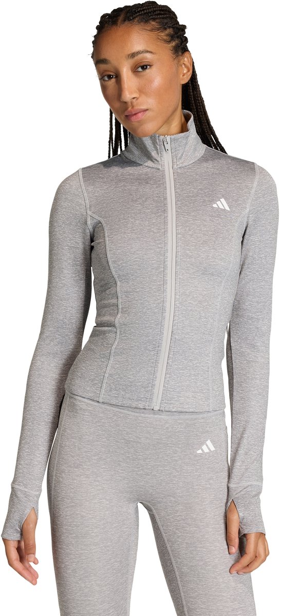 Adidas Performance Workout Essentials Heather Jack Met Lange Ritssluiting - Dames - Grijs