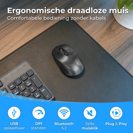 Nuvance Draadloze Muis - Bluetooth Muis - Muis Draadloos - Ergonomische Muis Rechtshandig & Linkshandig - Stil - Computermuis