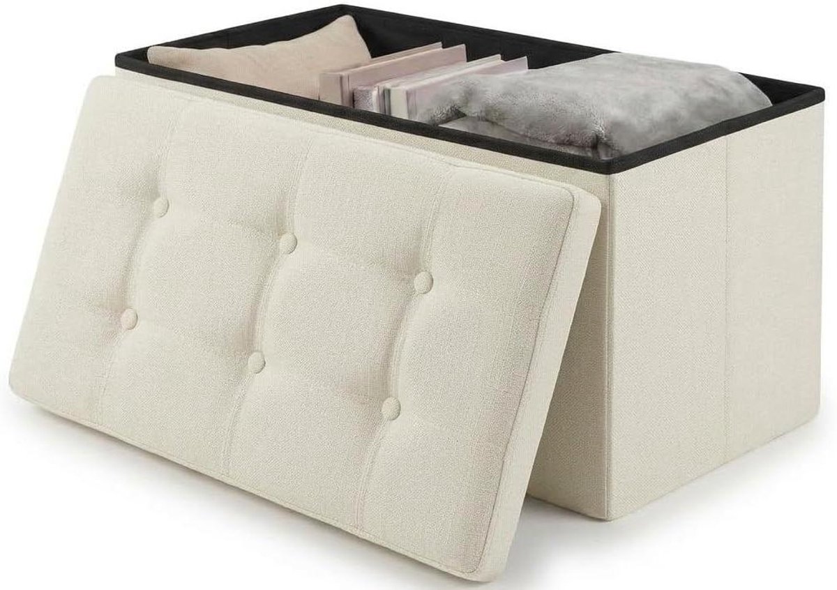 Opberg Poef - Zitbankje Kruk - Ruimte Organiseren - Inklapbaar Design - 38x76x38 cm - Wit