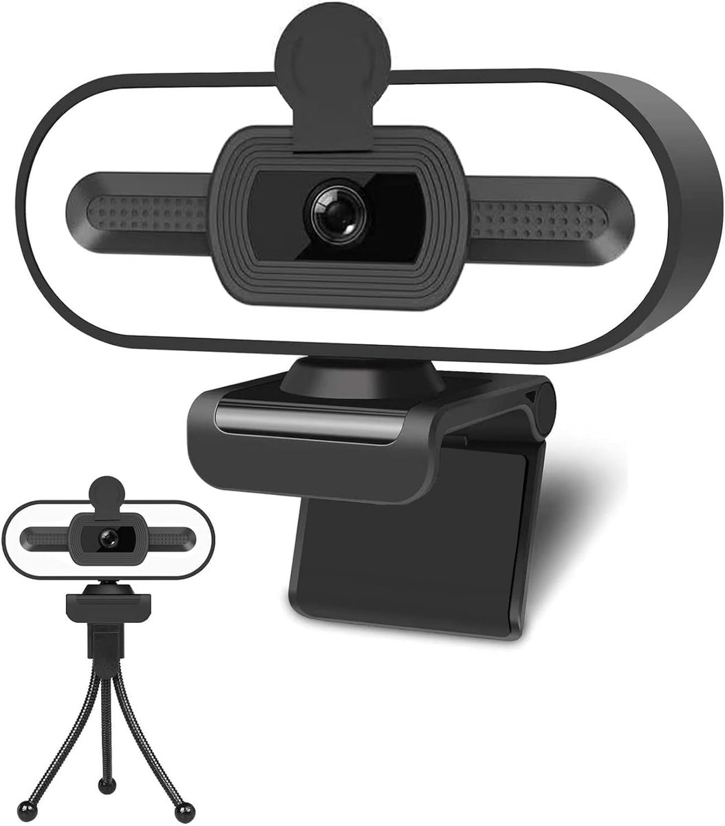 Webcam met Ringlicht - Streaming Camera - Video Bellen - Full HD 1080p - 1.3m Kabel - Zwart