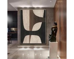 CHAOJIART Grote Boho Bruin Minimalistische Abstracte Schilderij Boho Muurdecoratie Bruin Zwart Wabi Sabi Muurkunst Woonkamer Bruine Abstracte Kunst 80x120cm Frameloos