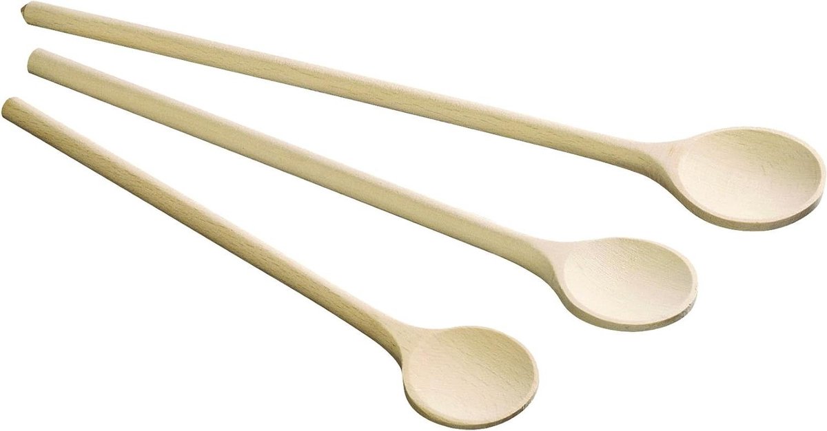 Houten lepelset - Kooklepels - Gerechten roeren - Set van 3 - 20-28 cm - Beige