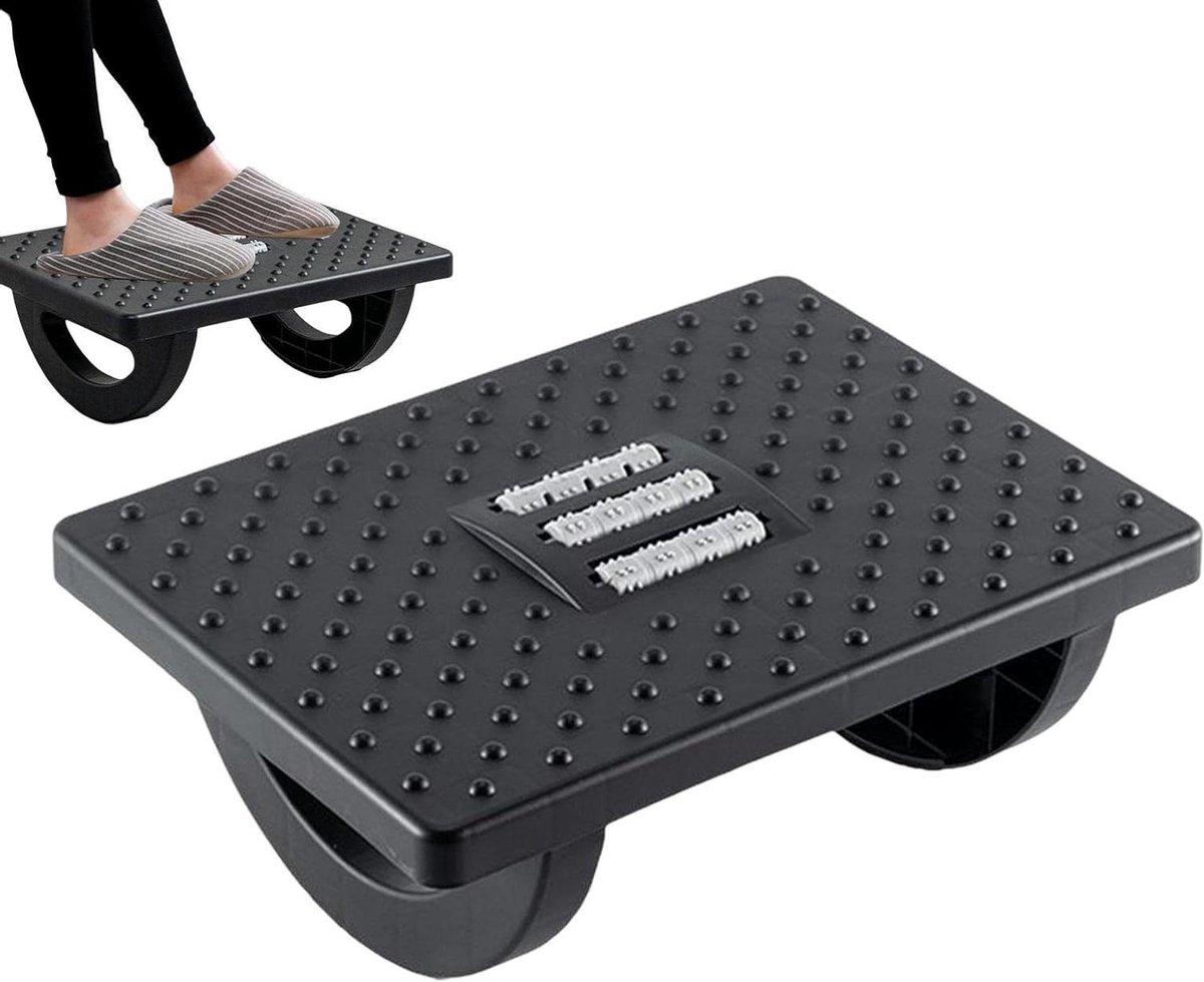 Voetensteun Bureau - Ondersteuning Voeten - Ontspanning Werk - Met Massage Rollers - 34 x 25 x 13 cm - Zwart