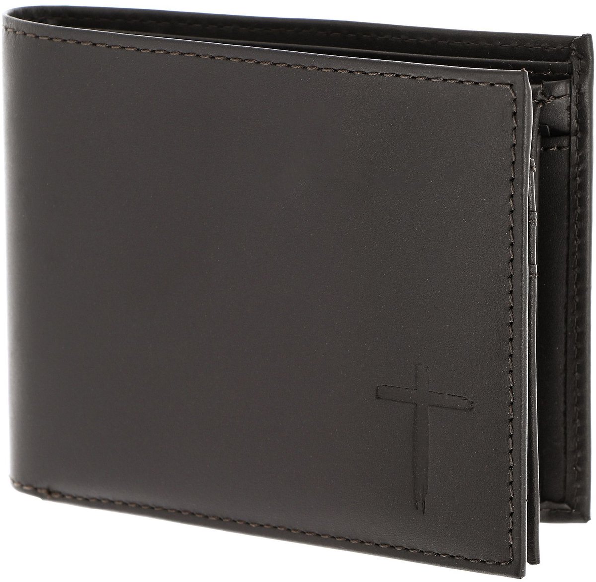 oxmox Leren portemonnee Leather RFID Protect Querscheinbörse Freedom Cross Embossed Brown donkerbruin